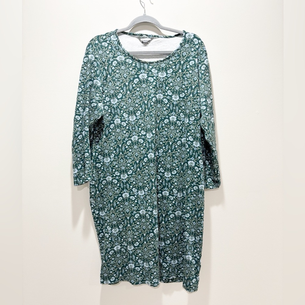Lands' End Green Blue Floral Long Sleeve Dress Cotton Casual Comfy Size XLP